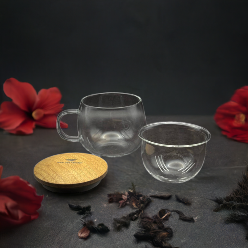 Tee Glas mit Sieb und Bambus-Deckel
