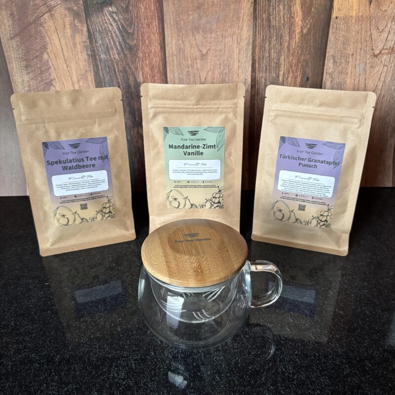 Tee Geschenk für Weihnachten: Tee-Glas und Weihnachtstees